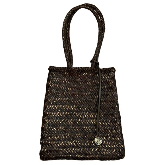 576. LIFFNER Flat Leather Basket Bag Dark Brown Silver Charm $395 NWOT - Picture 5 of 7